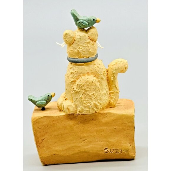 Blossom Bucket Suzi Everybirdy Welcome Cat Bluebirds Figurine 3.5 inch - Picture 3 of 7